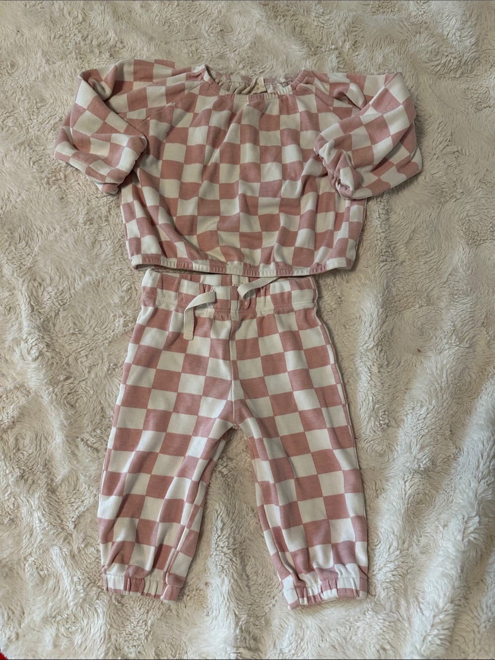 100% Organic Cotton Pink and White Checker Matching Set